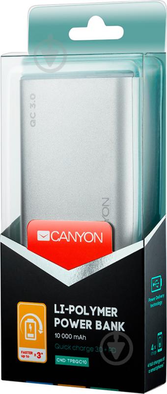 Повербанк Canyon Quick Charge QC3.0 Silver 10000 mAh (CND-TPBQC10S) - фото 4