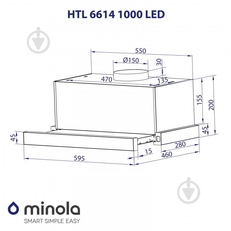 Витяжка Minola HTL 6614 BLF 1000 LED телескопічна - фото 12