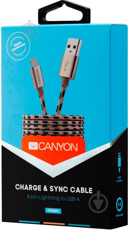 Кабель Canyon Lightning – USB 1 м золотистый (CNE-CFI3GO) - фото 2