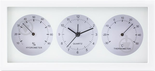 Термогигрометр Стеклоприбор биметаллический с часами горизонтальный - фото 1