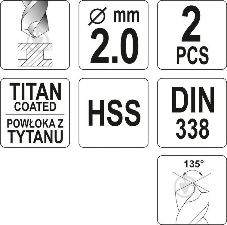 Сверло по металлу YATO 2 мм 2 шт. YT-44632 - фото 3
