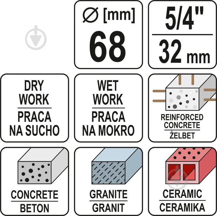 Коронка алмазна YATO 68 мм YT-60374 - фото 4