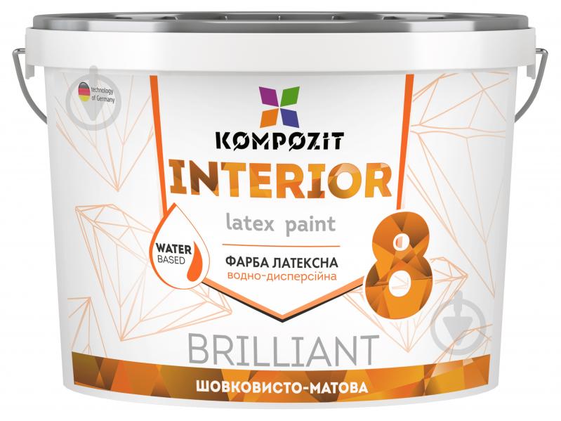 Краска интерьерная латексная акриловая Kompozit INTERIOR 8 шелковистый мат (база А) 4,5 л - фото 1 Краска интерьерная латексная акриловая Kompozit INTERIOR 8 шелковистый мат (база А) 4,5 л - фото 1