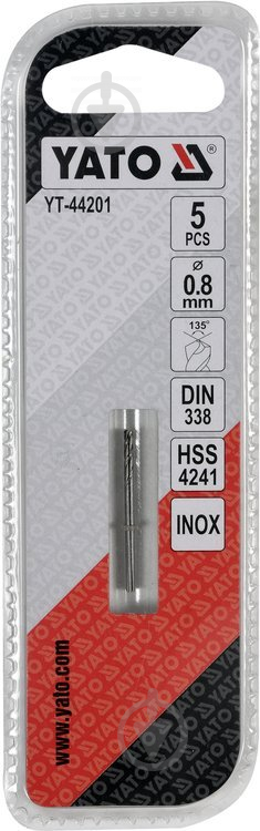 Свердло по металу YATO Premium HSS 4241 0,8 мм 5 шт. YT-44201 - фото 3