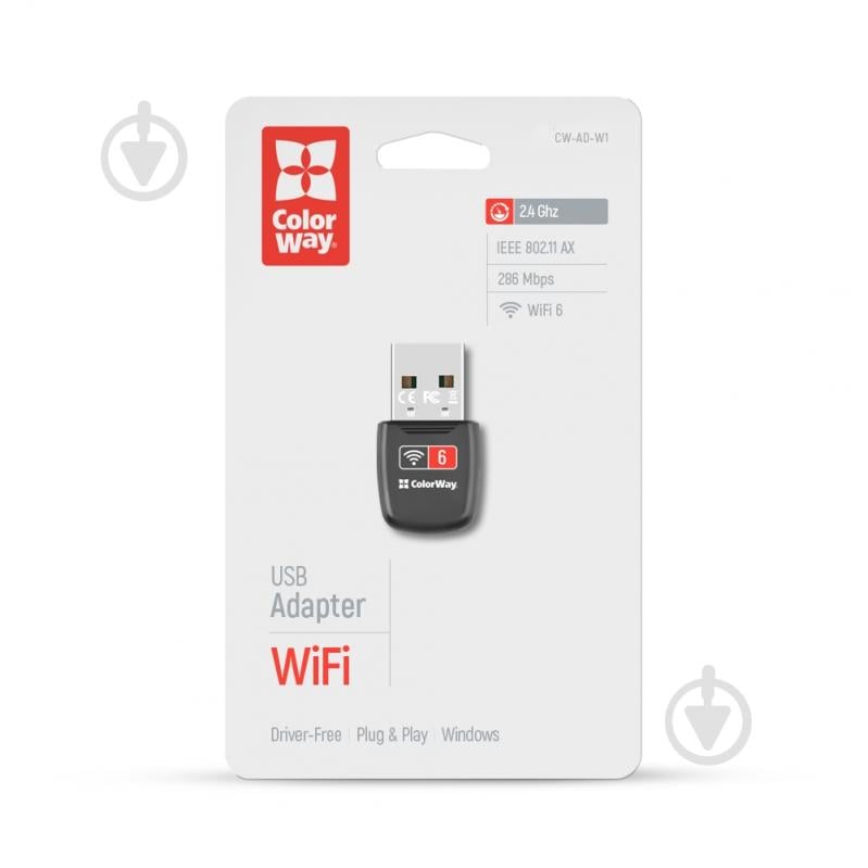 Wi-Fi-адаптер ColorWay Wi-Fi 6 286 Мбит/с (CW-AD-W1) черный - фото 1 Wi-Fi-адаптер ColorWay Wi-Fi 6 286 Мбит/с (CW-AD-W1) черный - фото 1