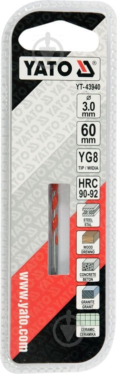 Свердло універсальне YATO YG8 3 мм 1 шт. YT-43940 - фото 2