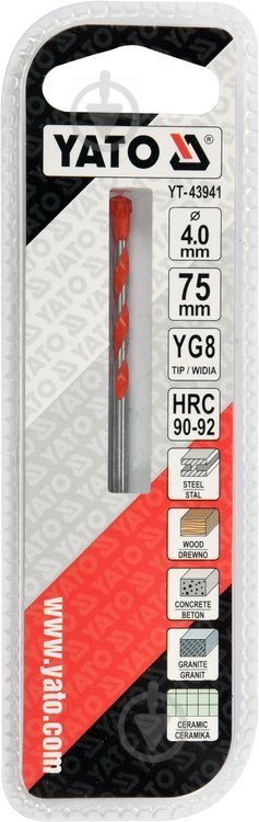 Сверло универсальное YATO YG8 4 мм 1 шт. YT-43941 - фото 2