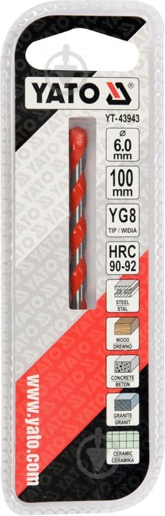Свердло універсальне YATO YG8 6 мм 1 шт. YT-43943 - фото 2