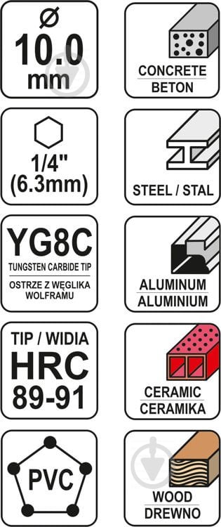 Свердло універсальне YATO YG6X 10 мм 1 шт. YT-44786 - фото 5