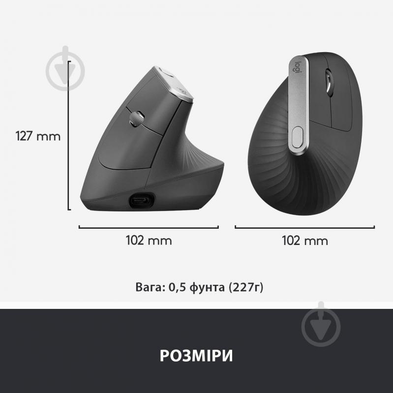 Мышь Logitech MX Vertical Advanced Ergonomic Mouse graphite (910-005448) - фото 8
