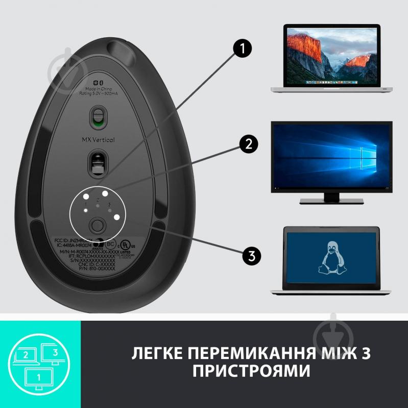 Мышь Logitech MX Vertical Advanced Ergonomic Mouse graphite (910-005448) - фото 9