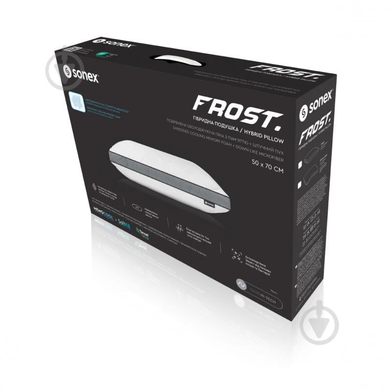 Подушка гібридна з пам'яттю та ефектом охолодження Frost Curve Sonex 50x70 см білий із сірими вставками - фото 18