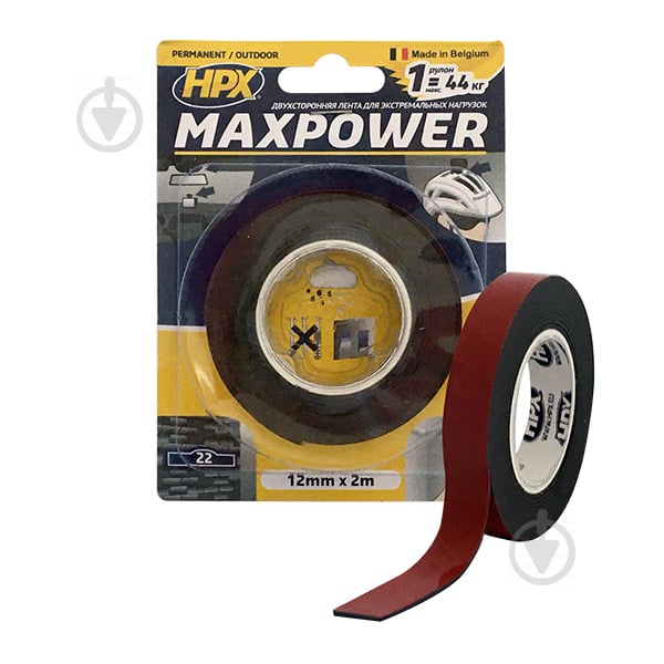 Двостороння монтажна клейка стрічка HPX MAXPOWER OUTDOOR 12x1,1 мм 2 м чорний - фото 1