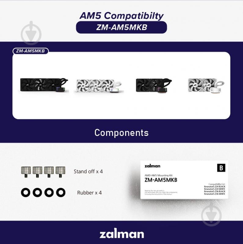 Крепления Zalman для AMD AM5 ZM-AM5MKB, RESERATOR5Z24BLACK/WHITE, RESERATOR5Z36 BLACK/WHITE - фото 1