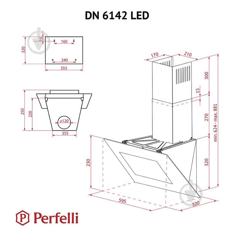 Вытяжка Perfelli DN 6142 BL LED декоративная наклонная - фото 12