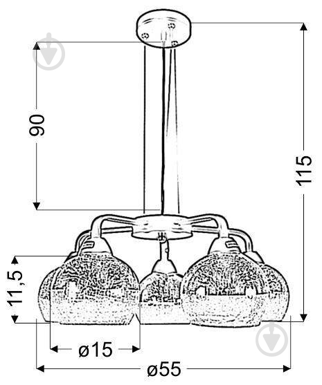 Люстра підвісна Candellux CROMINA 5x60 Вт E27 чорний/золото/прозорий 35-57266 - фото 2