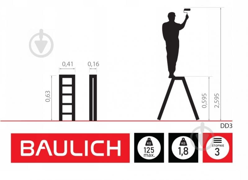 Драбина-стрем’янка Baulich AL-BL-DD3 двостороння 2x3 - фото 4