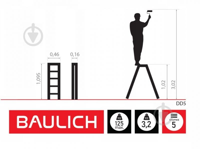 Лестница-стремянка Baulich AL-BL-DD5 двусторонняя 2x5 - фото 4