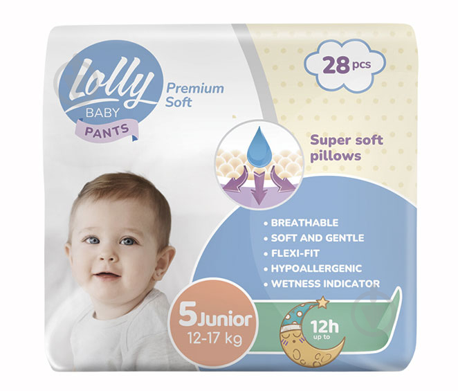 Подгузники-трусики LOLLY Premium Soft 5 12-17 кг 28 шт. - фото 1