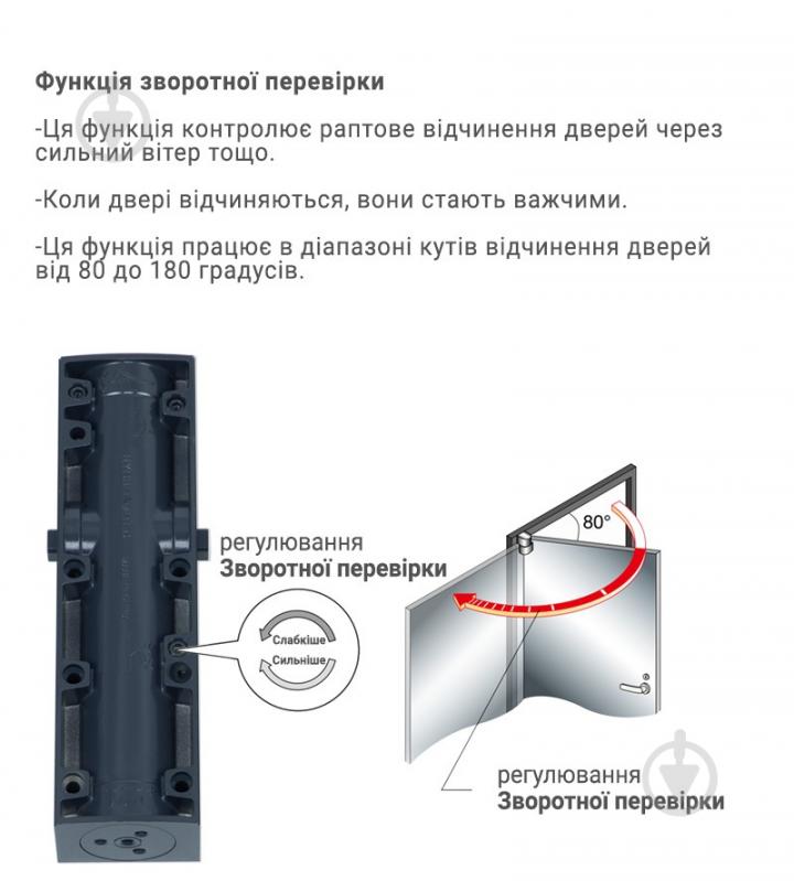 Доводчик дверний RYOBI D-2200T GREY_ANTHRACITE BC SLD_HO_ARM з фіксацією і вітровим гальмом сірий антрацит 60 кг - фото 6