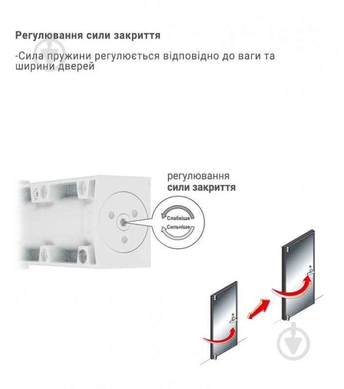 Доводчик дверной RYOBI D-2200T WHITE BC SLD_HO_ARM с фиксацией и ветровым тормозом белый 60 кг - фото 5