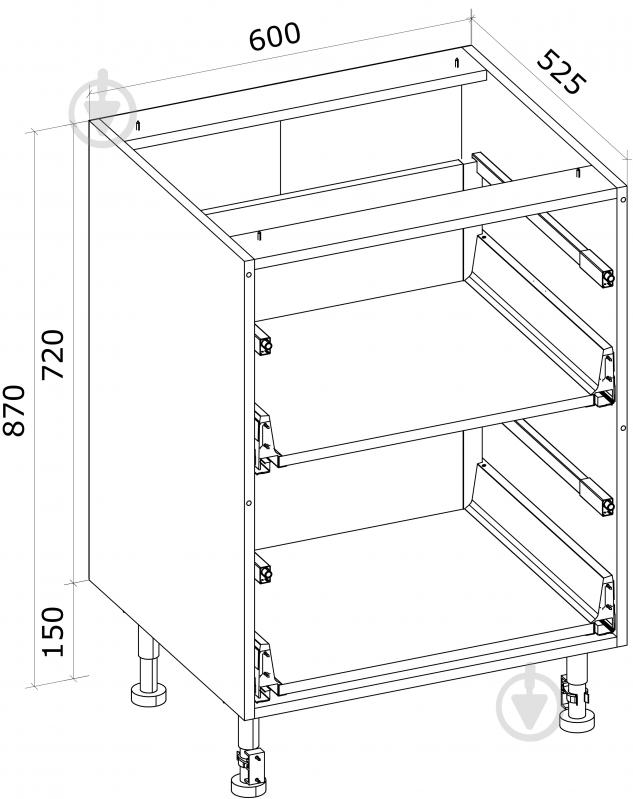 Тумба нижня Грейд з 2-ма ящиками тандембоксами/Оптимум 600x870x525 мм крафт сірий - фото 2