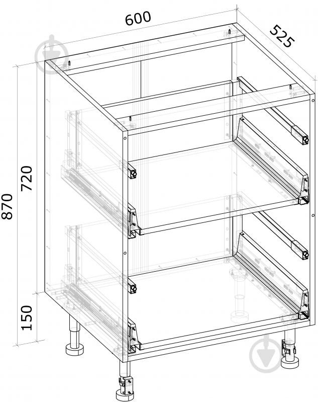 Тумба нижня Грейд з 2-ма ящиками тандембоксами/Оптимум 600x870x525 мм крафт сірий - фото 3