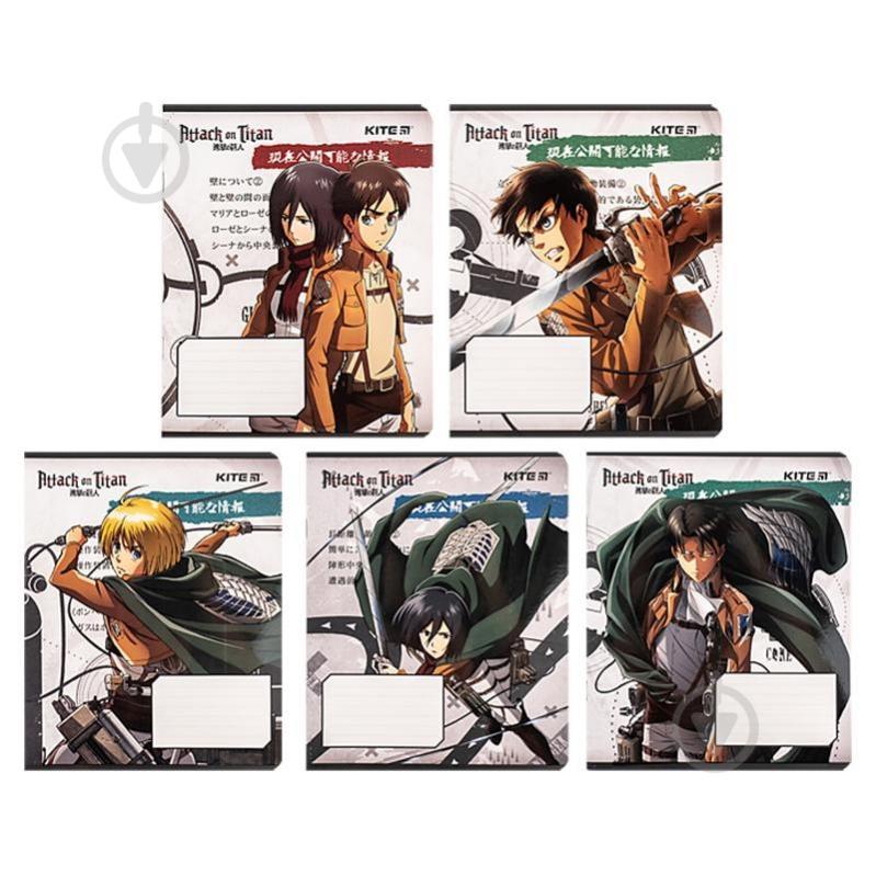 Набор тетрадей 12 лист. клетка Attack on Titan Season 1-3 5 шт. KITE - фото 1