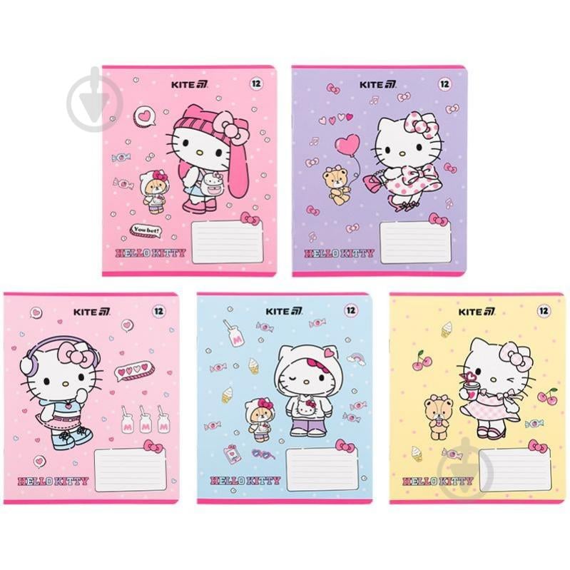 Набір зошитів 12 арк. клітинка Hello Kitty-1 5 шт. KITE - фото 1