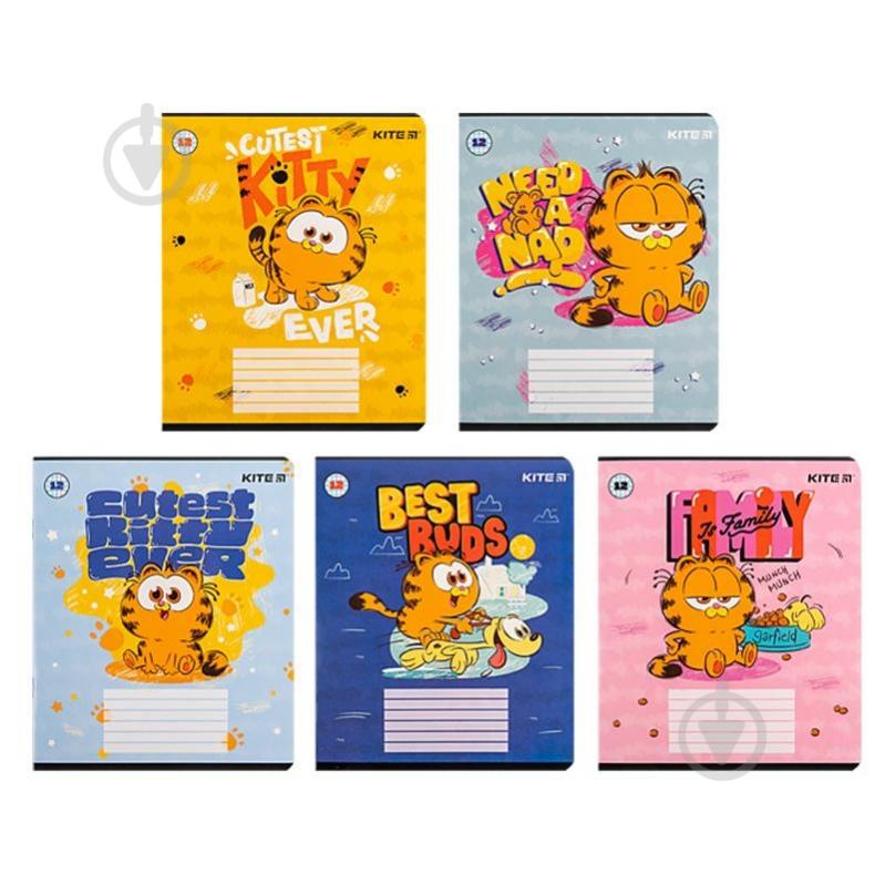 Набір зошитів 12 арк. клітинка Garfield 5 шт. KITE - фото 1