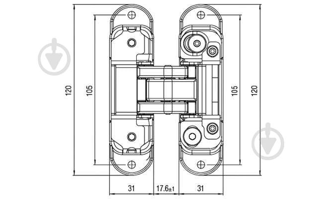 Петля Hafele 927.91.346 K8000 F2 180° до 60 кг 120x31мм матовий нікель універсальна 1 шт. - фото 2