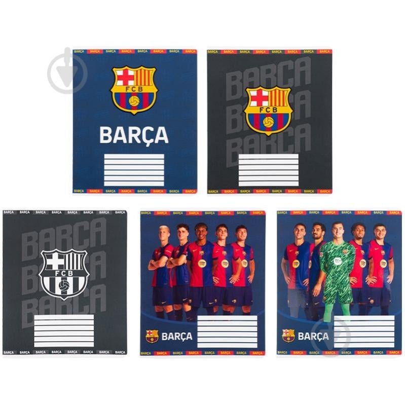 Набір зошитів 12 арк. клітинка FC Barcelona 5 шт. KITE - фото 1