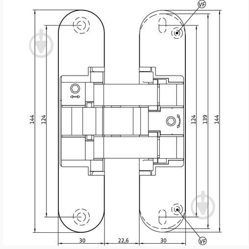 Петля Hafele 927.56.144 Anselmi AN 141 3D 180° врізна 144x30мм матовий хром універсальна 1 шт. - фото 2