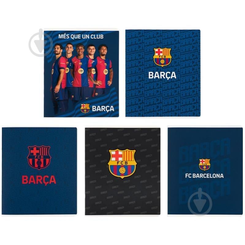 Набір зошитів 24 арк. клітинка FC Barcelona 5 шт. KITE - фото 1