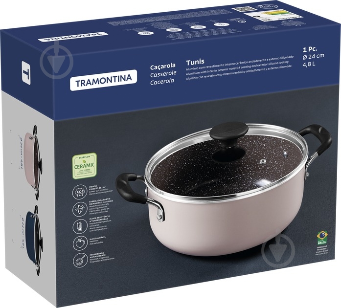 Кастрюля с крышкой Tramontina Tunis 4,8 л Pink (28722/424) - фото 2 Кастрюля с крышкой Tramontina Tunis 4,8 л Pink (28722/424) - фото 2