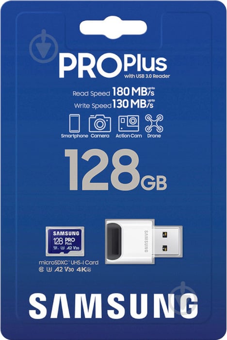 Карта памяти Samsung microSDXC 128 ГБ Class 10UHS-I Class 3 (U3) (MB-MD128SB/WW ) PRO Plus W/Reader - фото 3