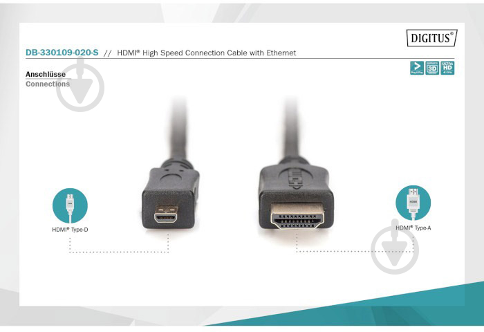 Кабель Assmann HDMI - micro HDMI 2 м black (DB-330109-020-S) - фото 4