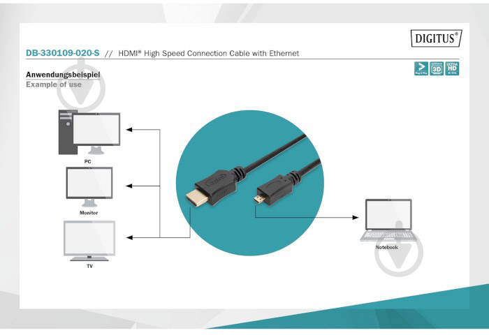 Кабель Assmann HDMI - micro HDMI 2 м black (DB-330109-020-S) - фото 3