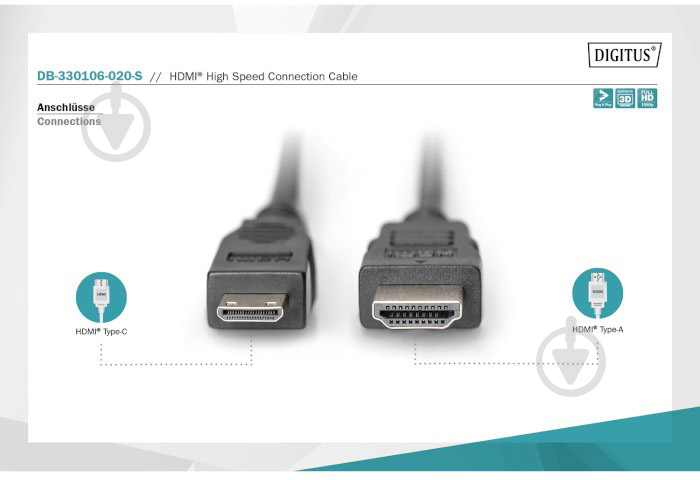 Кабель Assmann HDMI - Mini HDMI DIGITUS 2 м black (DB-330106-020-S) - фото 2