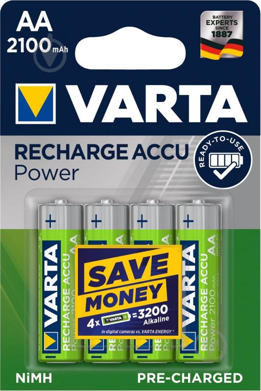 Аккумулятор Varta Rechargeable 2100 mAh AA (R6, 316) 4 шт. (56706101404) - фото 1