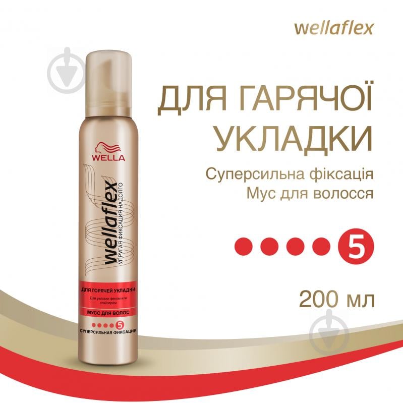 Мус для волосся Wellaflex Для гарячої укладки сильної фіксації 200 мл - фото 1