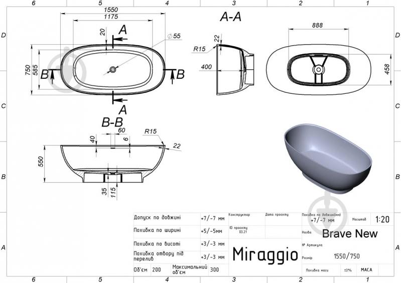 Ванна Miraggio BRAVE NEW MIRASOFT 155х74 см - фото 4
