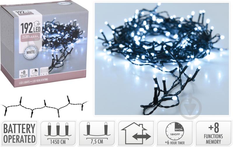 Электрогирлянда с функцией автоотключения белая встроенный светодиод (LED) 192 ламп 14,5 м - фото 1