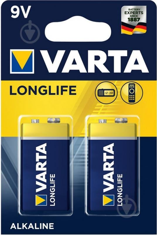 Батарейка Varta Longlife 6LR61 2 шт. (04122101412) - фото 1