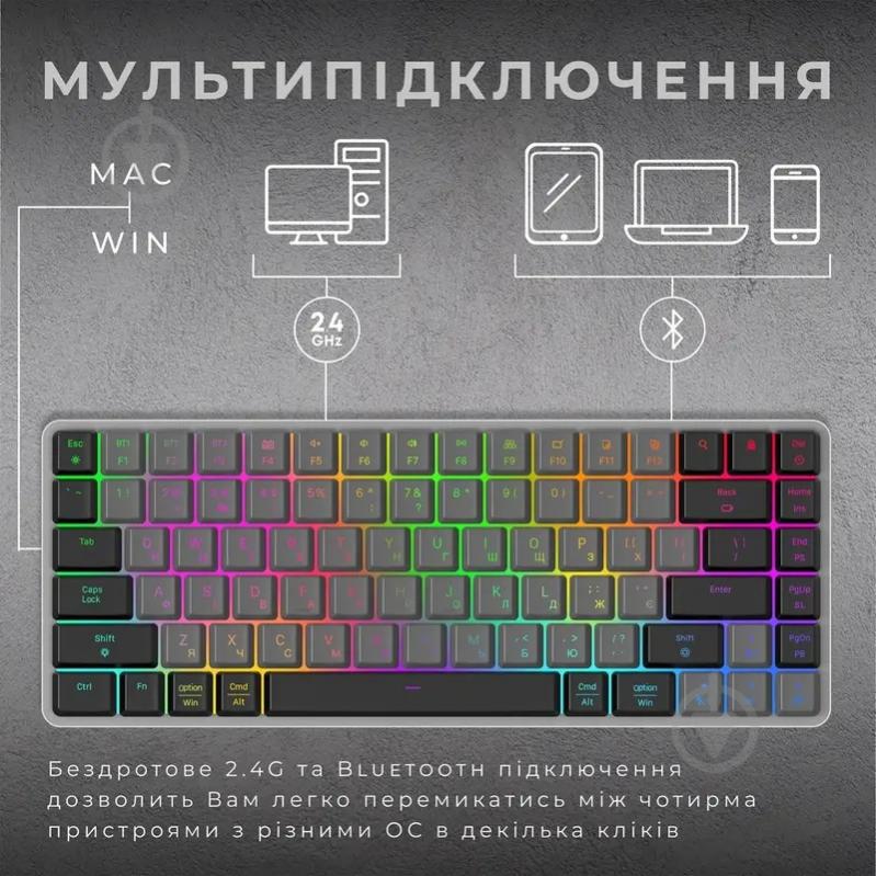 Клавиатура игровая GamePro MK230R Red Swich Low Profile Wireless / Bluetooth / USB (MK230R) grey - фото 14