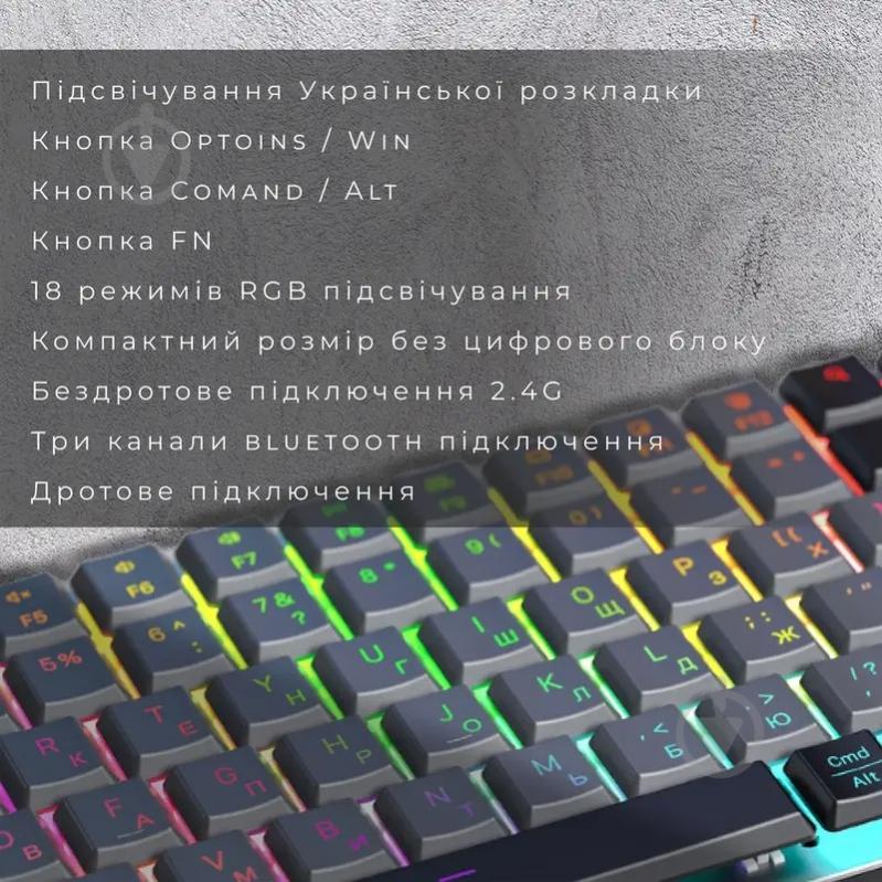 Клавиатура игровая GamePro MK230R Red Swich Low Profile Wireless / Bluetooth / USB (MK230R) grey - фото 7