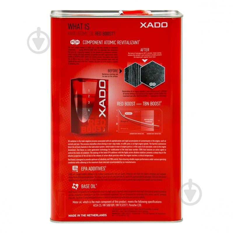 Моторна олива синтетична XADO Atomic Oil 508/509 RED BOOST 0W-20 4 л (ХА 25294) - фото 2