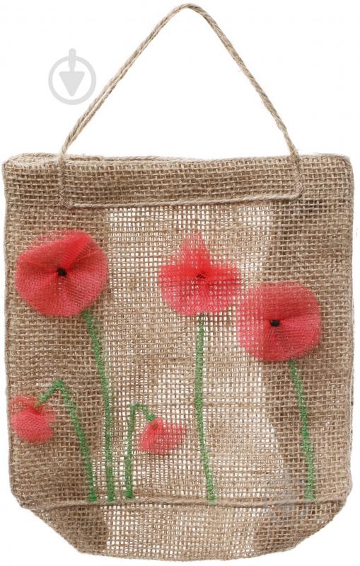 Сумка подарункова з мішковини Маки 18х7х18 см - фото 1 Сумка подарункова з мішковини Маки 18х7х18 см - фото 1