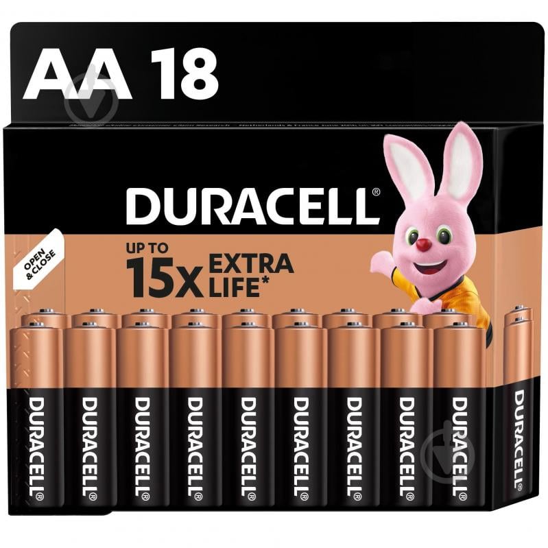 Батарейки лужні Duracell MN1500 AA (пальчикові) 18 шт. - фото 1