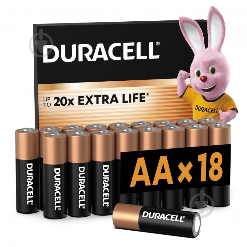 Батарейки щелочные Duracell MN1500 AA (пальчиковые) 18 шт. - фото 1 Батарейки щелочные Duracell MN1500 AA (пальчиковые) 18 шт. - фото 1